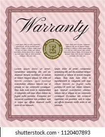 Red Warranty template. Money style design. Printer friendly. Detailed. 