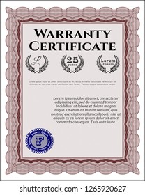 Red Warranty template. Money style design. Detailed. Easy to print. 