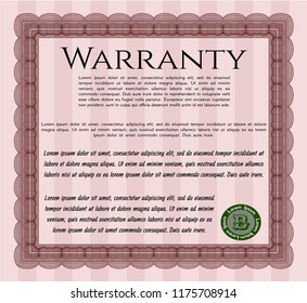 Red Warranty template. Nice design. With guilloche pattern and background. Customizable, Easy to edit and change colors. 