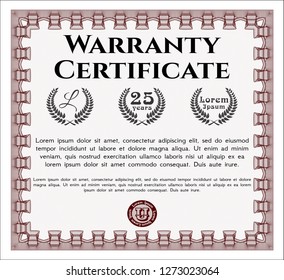 Red Warranty template. Nice design. Detailed. With background. 