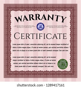 Red Warranty template. Printer friendly. Detailed. Money style design. 
