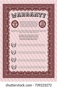 Red Warranty template. Printer friendly. Sophisticated design. Detailed. 