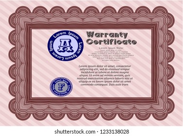 Red Warranty template. With quality background. Beauty design. Detailed. 