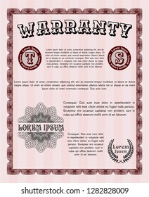 Red Warranty template. With quality background. Vector illustration. Money style design. 