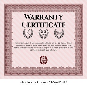 Red Warranty template. Superior design. Customizable, Easy to edit and change colors. With guilloche pattern. 