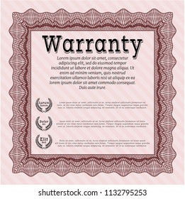 Red Warranty template. Vector illustration. With complex background. Money Pattern. 