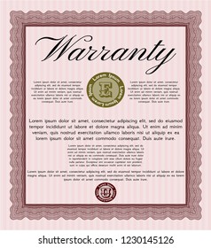Red Warranty template. Vector illustration. With guilloche pattern. Perfect design. 