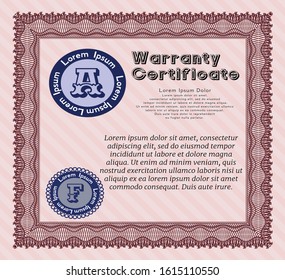 Red Warranty template. Vector illustration. Printer friendly. Modern design. 