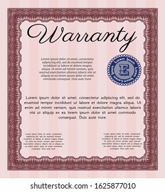 Red Warranty template. Vector illustration. With linear background. Elegant design. 