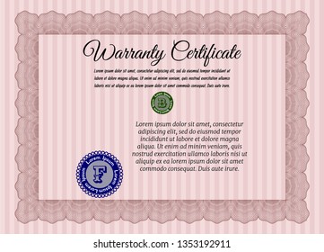 Red Warranty. Vector illustration. Complex background. Cordial design. 