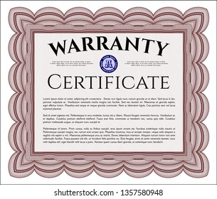 Red Warranty. Vector illustration. With complex linear background. Superior design. 
