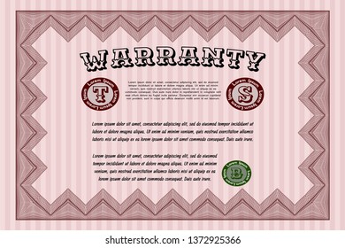 Red Warranty. Vector illustration. Easy to print. Money Pattern design. 
