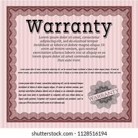Red Warranty. Vector illustration. With great quality guilloche pattern. Perfect design. 