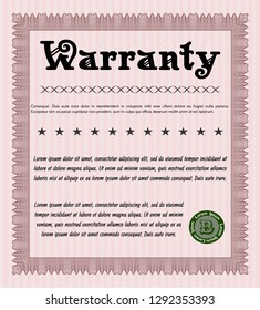 Red Warranty. Vector illustration. With linear background. Money Pattern design. 