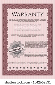 Red Warranty. Vector illustration. With linear background. Money Pattern. 