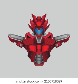 Red warrior cyborg robot knight in the sacred geometry ornaments background, Perfect for T-Shirt Design, Sticker, Poster, Merchandise and E-sport logo