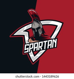 Red Warrior Spartan E-Sport Mascot Emblem Badge Esport Logo Game Design. Identity for gamer streamer club