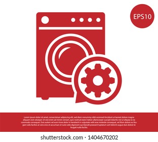 Red Washer and gear icon isolated on white background. Adjusting app, service concept, setting options, maintenance, repair, fixing. Vector Illustration