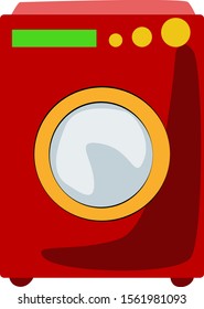 Lavadora roja, ilustración, vector sobre fondo blanco.