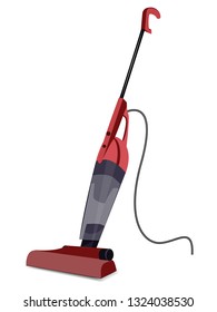 Red washing vacuum cleaner with long handle - isolated on white background - flat style - vector