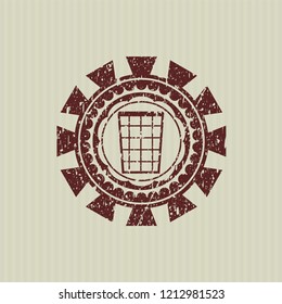 Red wastepaper basket icon inside rubber texture