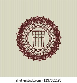 Red wastepaper basket icon inside distress rubber texture