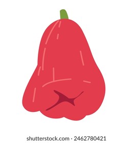Red water apple fruit icon, watery rose apple in cartoon style, buah jambu merah or plum rose fruit vector illustration, wax apple or malay apple isolated on white background