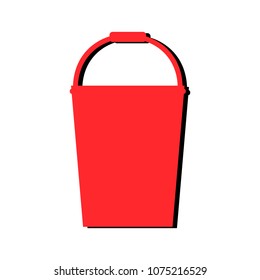 Red water bucket black silhouette on white background, flat design, vector