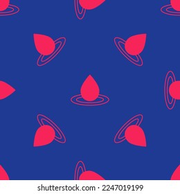 Red Water drop icon isolated seamless pattern on blue background.  Vector