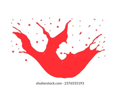 Gotas rojas de agua salpican y burbujas de agua sobre fondo blanco. Olas líquidas rojas con espacio de copia encima.