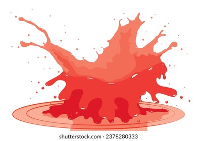 Red water drops, splashes and bubbles on a white background. Layered gradient red liquid waves. with copy space.