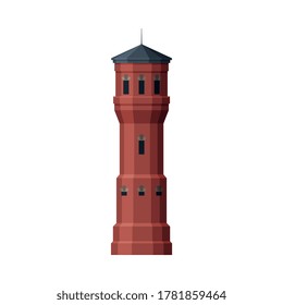 Red Water Tower, Old Industrial Construction, Countryside Life Object Flat Vector Illustration on White Background