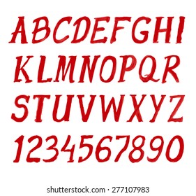 red watercolor alphabet set with numbers