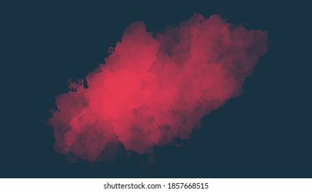 Red watercolor background. Abstract vector paint splash, isolated on dark, black backdrop. Aquarelle texture.