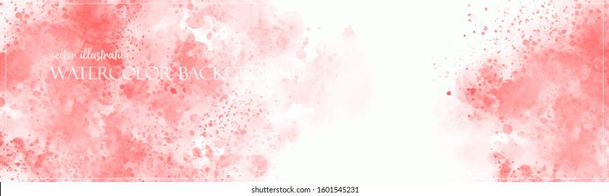 Red watercolor background. Flower texture banner with free copy space for your graphic design or text. Vector illustrator. Ethereal colors. Subtle and delicate surface. 