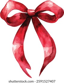 Red Watercolor Bow - Elegant Gift Ribbon vector illustration