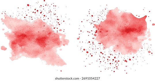 Red watercolor brush strokes vector. set of paint splatter illustration. Vibrant watercolor ink blots on white background. Set of watercolor circles colorful, Colors watercolor paint.	
