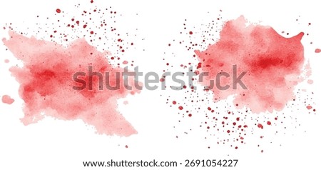 Red watercolor brush strokes vector. set of paint splatter illustration. Vibrant watercolor ink blots on white background. Set of watercolor circles colorful, Colors watercolor paint.	