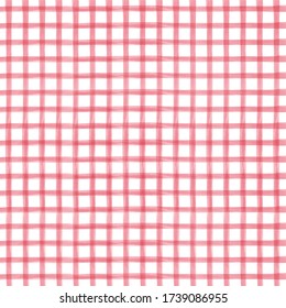 Red watercolor checkered pattern. Watercolor brush stripes pattern.