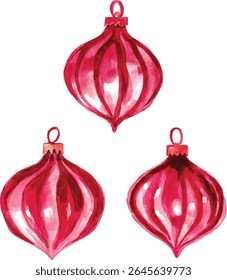Red Watercolor Christmas Ornaments - Festive Holiday Decorations vector illustration