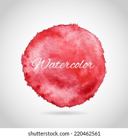 Red watercolor circle, design element. Vector illustration 