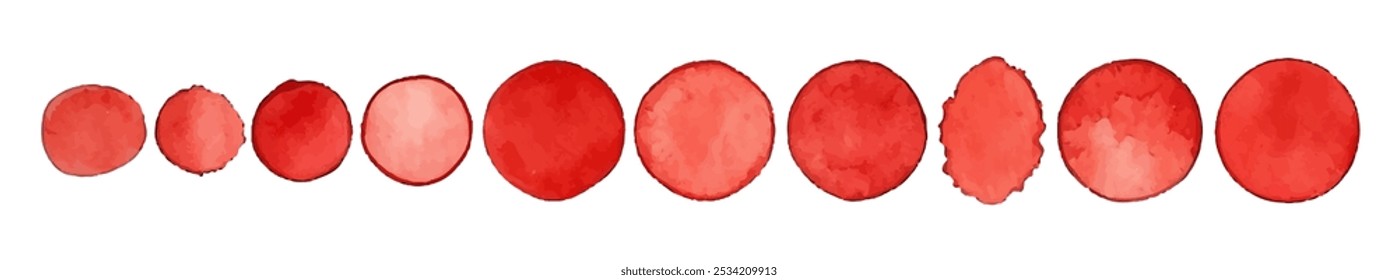 Red watercolor circle stain paint brush. Grunge red watercolor texture blob label ink round vector background