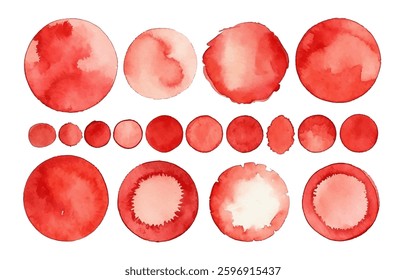Red watercolor circle stain paint brush. Grunge red watercolor texture blob label ink round vector background