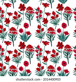red watercolor flower seamless pattern 