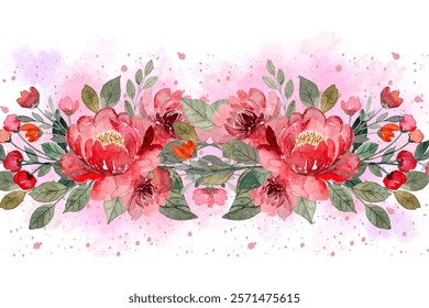 Red watercolor flowers background for design.