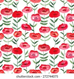 red watercolor flowers seamless pattern. vector illustration