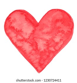 Red watercolor heart. Isolated. Vector illustration.