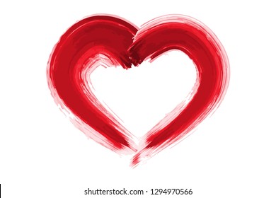 red watercolor heart painted with a brush for valentines day on a white background