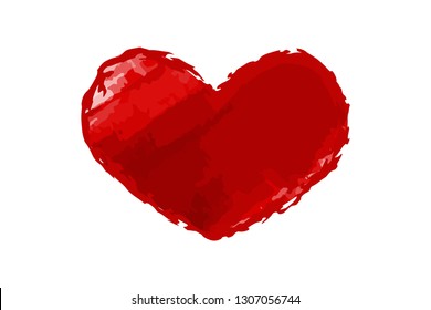 red watercolor heart painted with a brush for valentines day on a white background