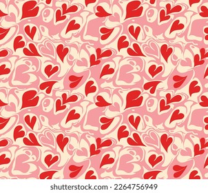 red watercolor hearts seamless pattern, pink hearts valentine's day vector pattern